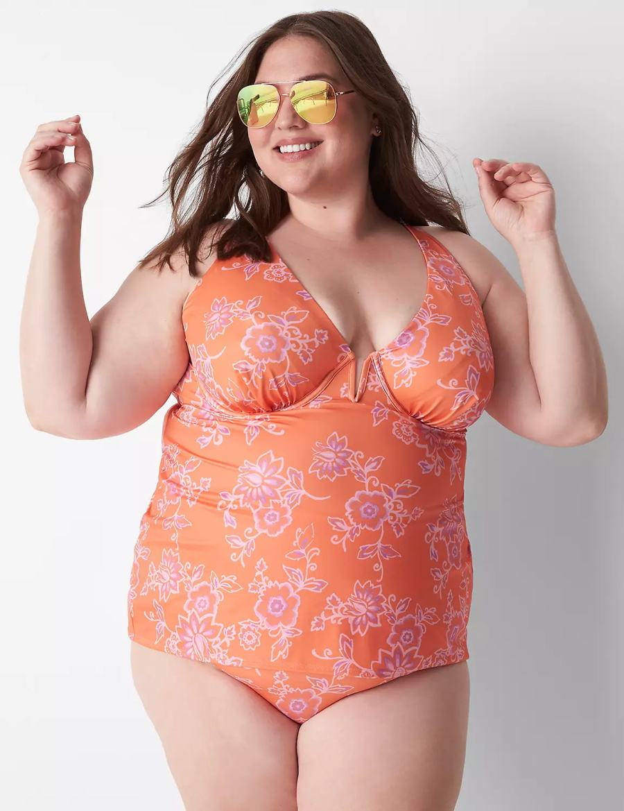 Dámské Vrchní díl Plavek Lane Bryant Underwire V-Wire Swim Tankini Růžové | RFF8471RW