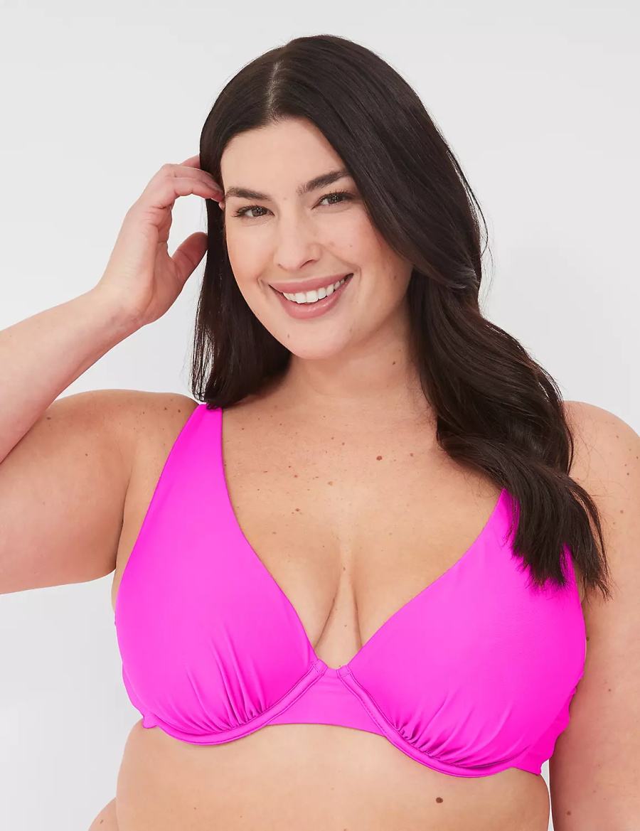 Dámské Vrchní díl Plavek Lane Bryant Underwire Plunge Růžové | MUI247TM