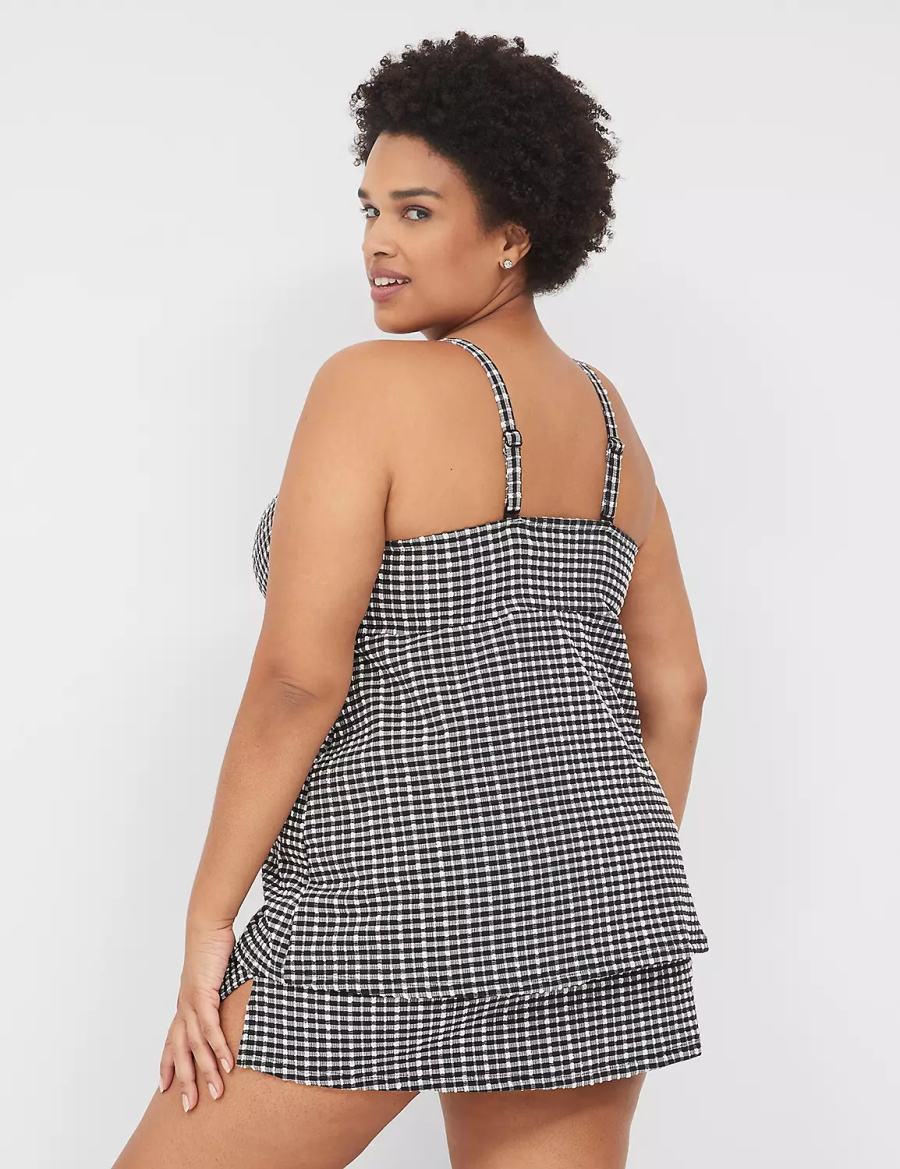 Dámské Vrchní díl Plavek Lane Bryant Underwire Knot-Front Tankini Černé Bílé | IDE2470LE