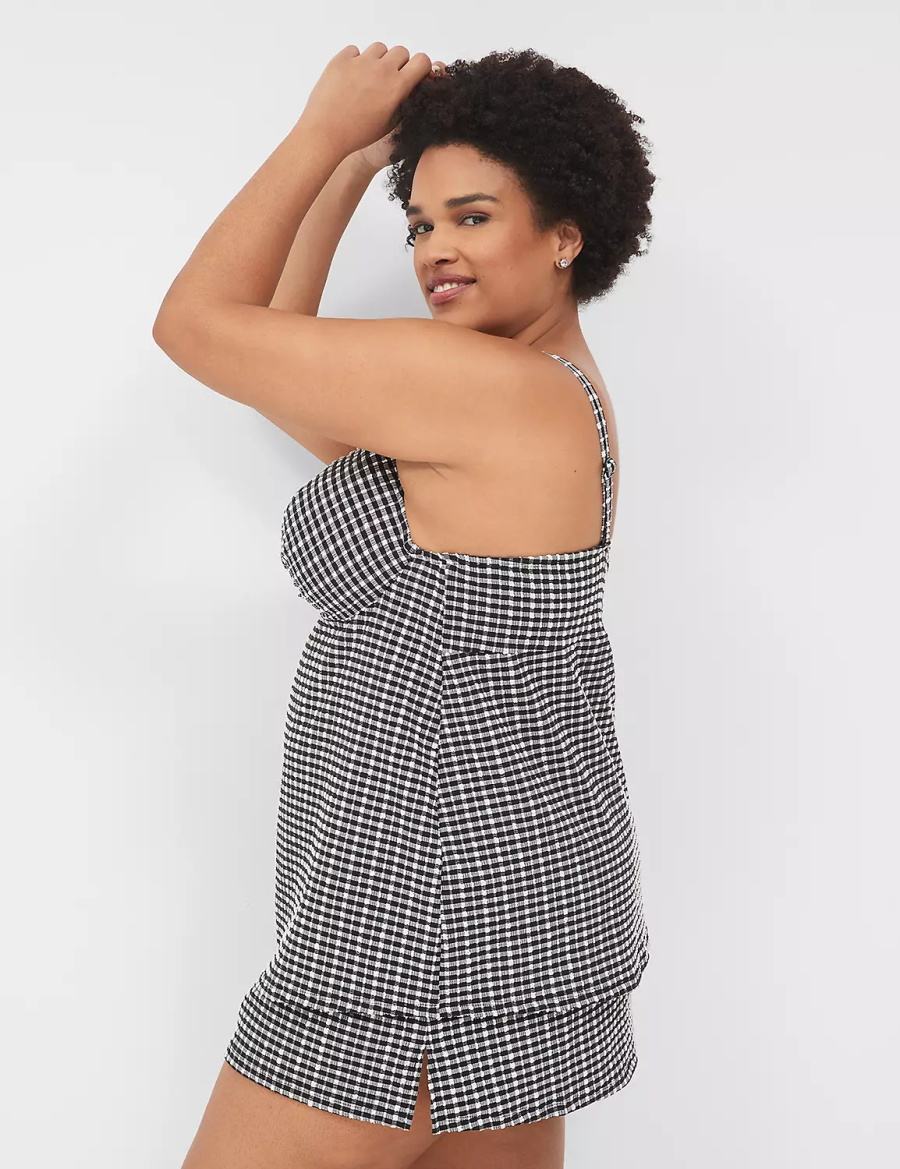 Dámské Vrchní díl Plavek Lane Bryant Underwire Knot-Front Tankini Černé Bílé | IDE2470LE