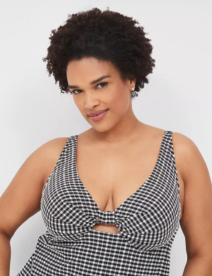 Dámské Vrchní díl Plavek Lane Bryant Underwire Knot-Front Tankini Černé Bílé | IDE2470LE