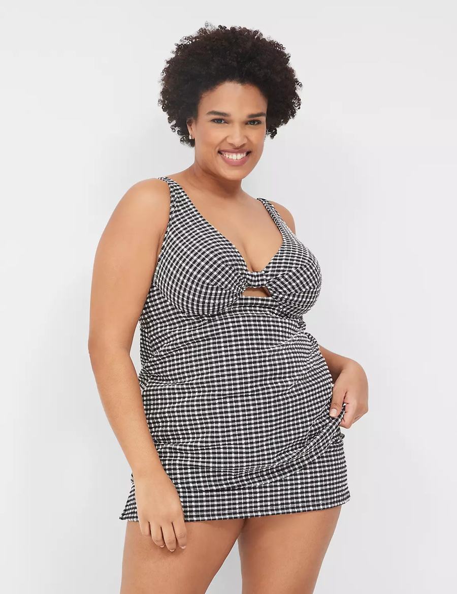 Dámské Vrchní díl Plavek Lane Bryant Underwire Knot-Front Tankini Černé Bílé | IDE2470LE