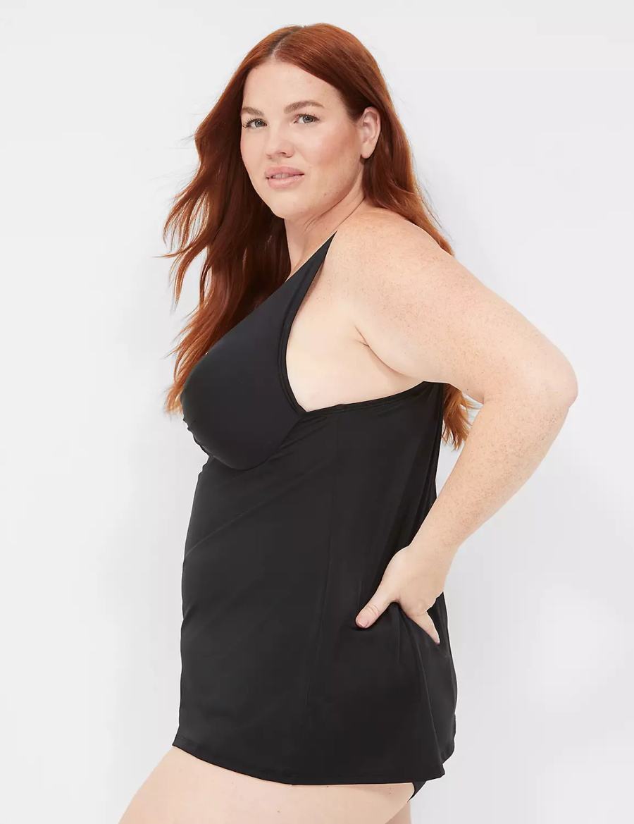 Dámské Vrchní díl Plavek Lane Bryant Underwire O-Ring Tankini Černé | NBB2977HY