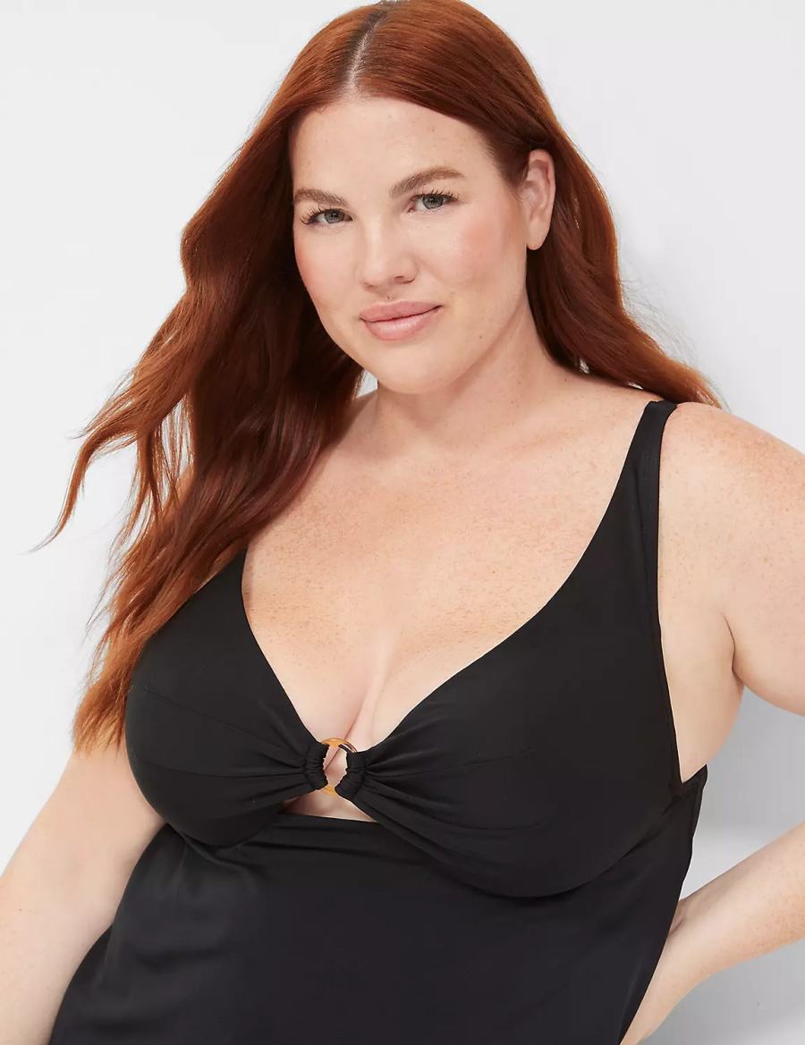 Dámské Vrchní díl Plavek Lane Bryant Underwire O-Ring Tankini Černé | NBB2977HY