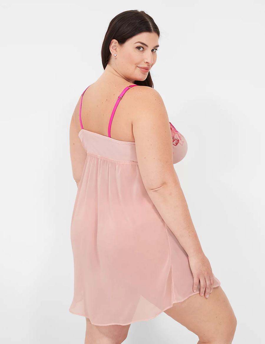 Dámské Šaty Lane Bryant Embroidered Babydoll Růžové Růžové | MGW9124FM