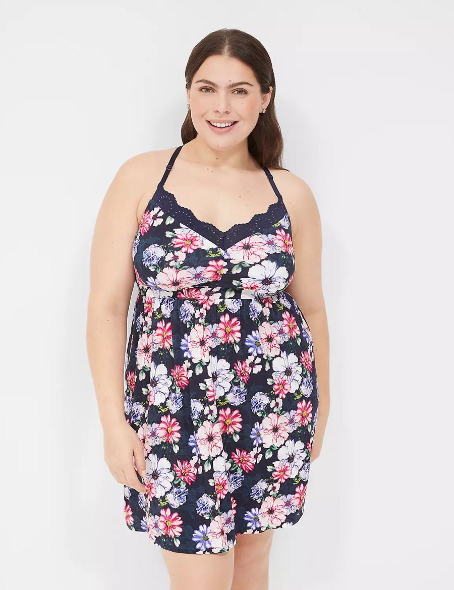 Dámské Šaty Lane Bryant Eyelet Lace-Trim Chemise Tmavě Blankyt | UID6047LB