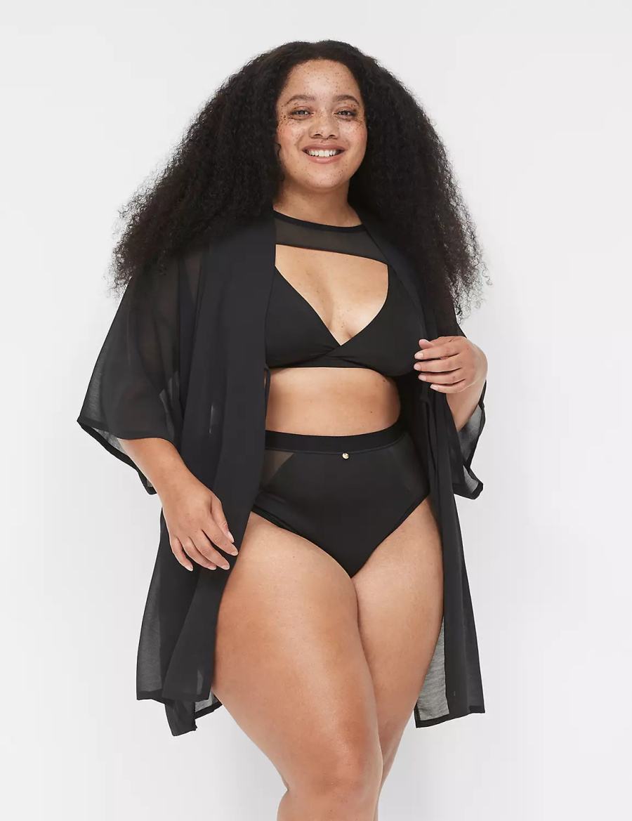 Dámské Šaty Lane Bryant Mesh Backless Kimono Černé | PGJ3545HZ