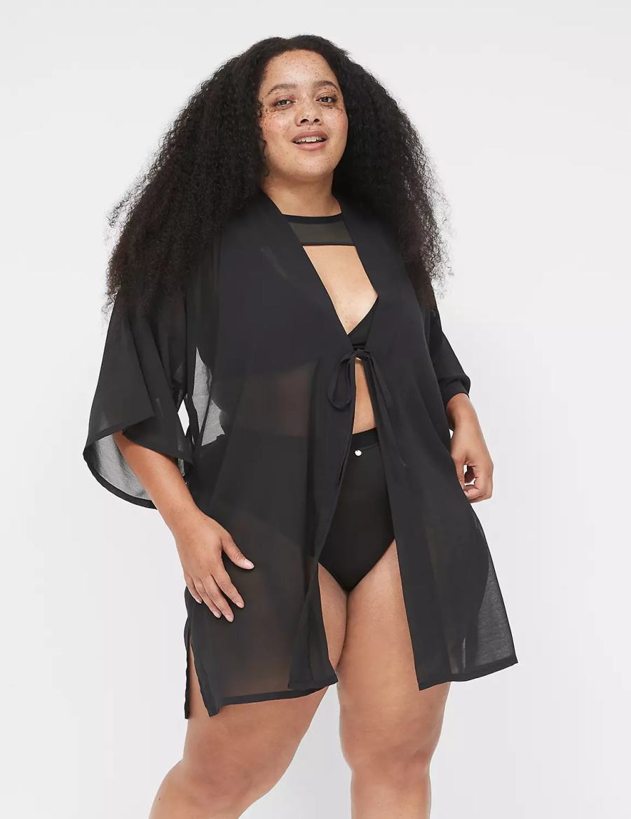 Dámské Šaty Lane Bryant Mesh Backless Kimono Černé | PGJ3545HZ