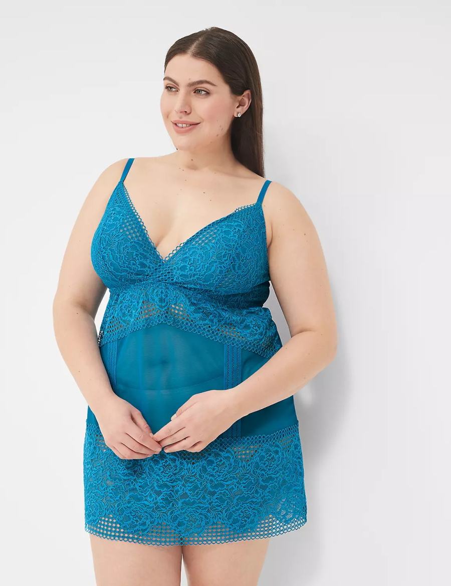 Dámské Šaty Lane Bryant Mesh & Lace Slip Blankyt | MEW6375OK