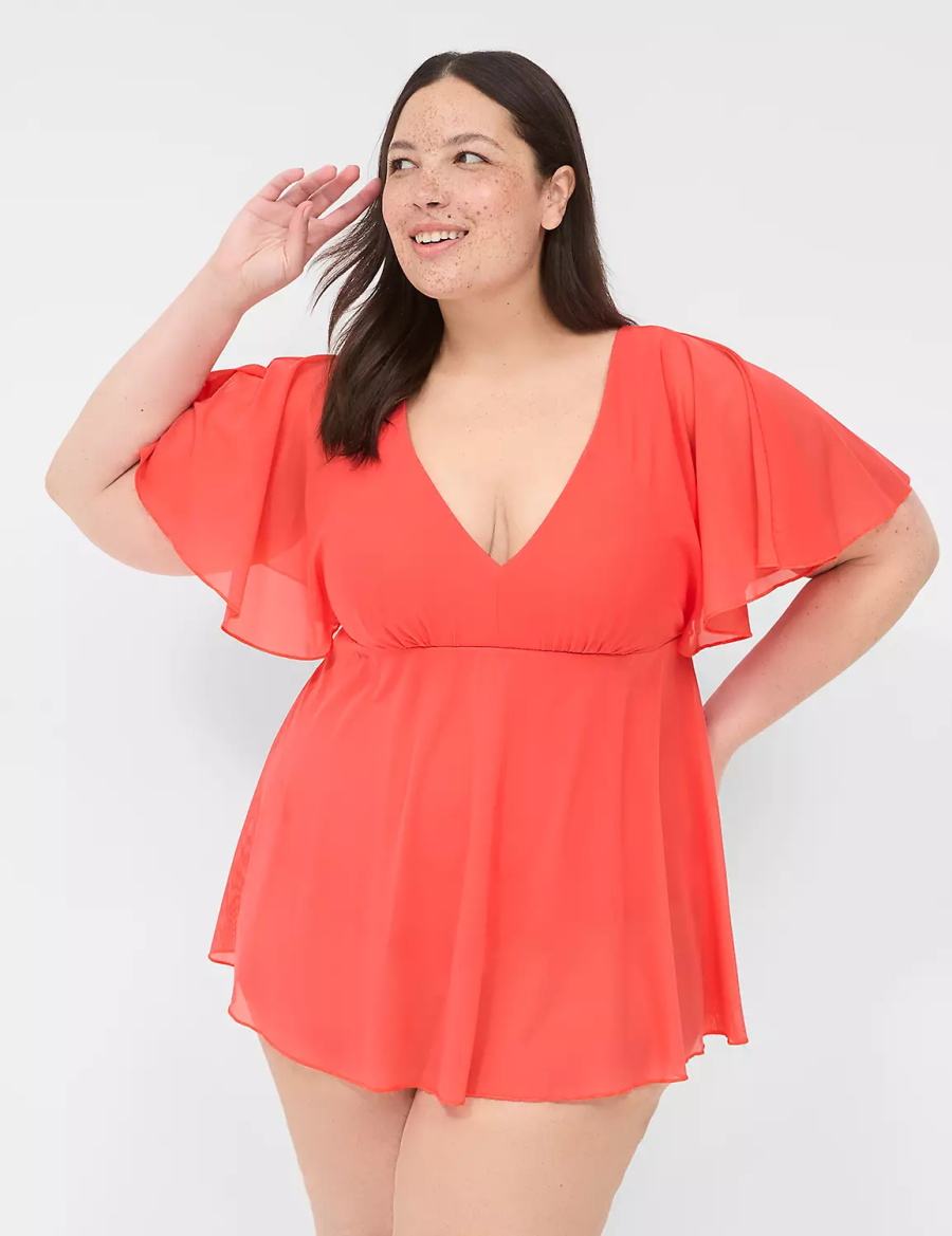 Dámské Šaty Lane Bryant No-Wire Flutter-Sleeve Swim Koralove | AFB6191GY