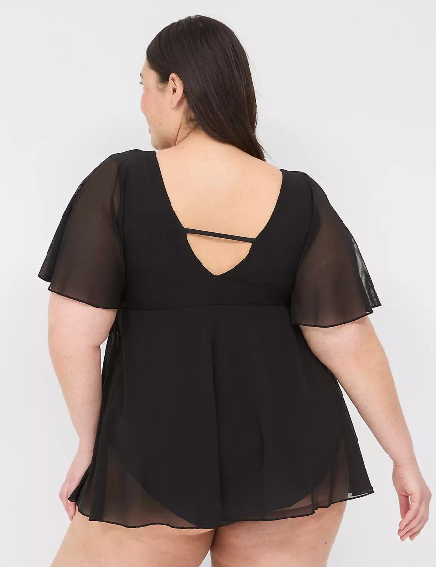 Dámské Šaty Lane Bryant No-Wire Flutter-Sleeve Swim Černé | CVG4994SS