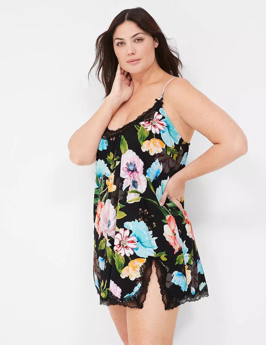 Dámské Šaty Lane Bryant Printed Lace-Trim Slip Černé | SKK7484HP