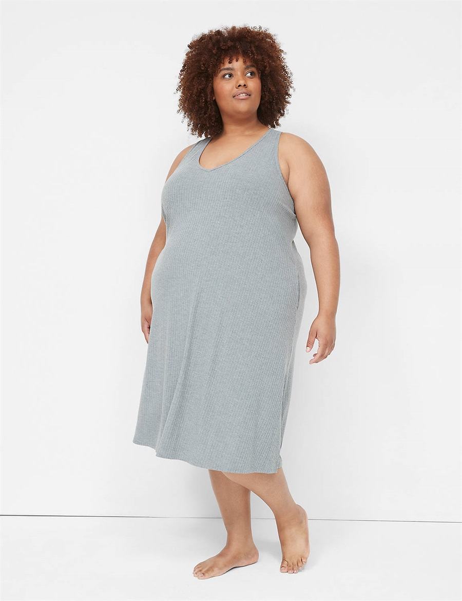 Dámské Šaty Lane Bryant Wide Rib High-Slit Midi Šedé | YIM6192EN