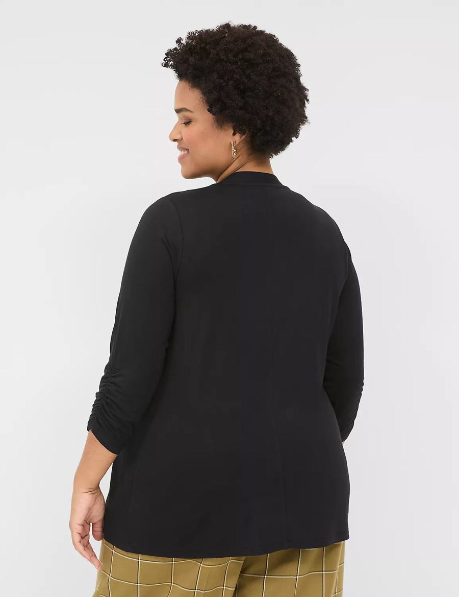 Dámské Župany Lane Bryant 3/4 Ruched-Sleeve Open-Front Overpiece Černé | OIJ4273DG