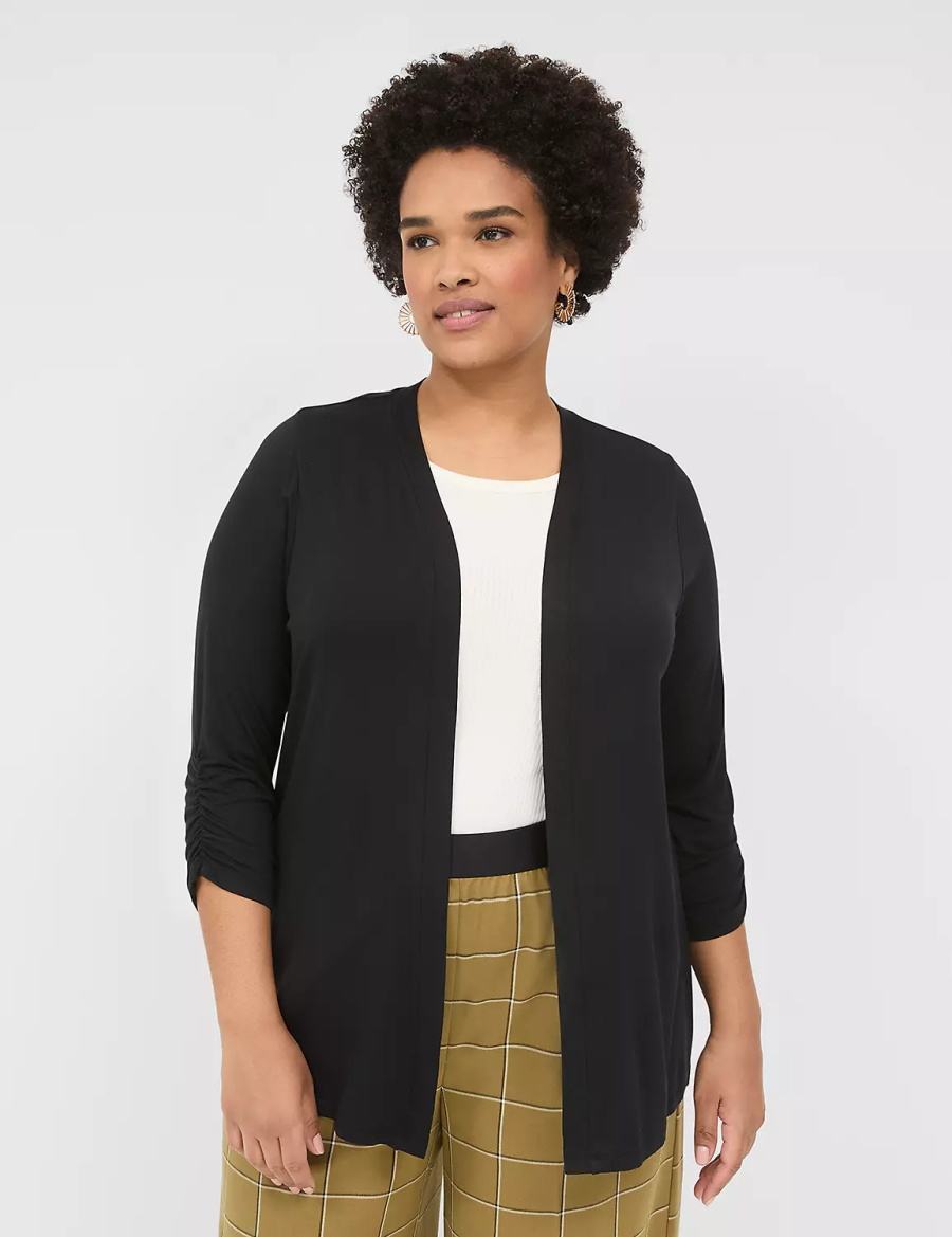 Dámské Župany Lane Bryant 3/4 Ruched-Sleeve Open-Front Overpiece Černé | OIJ4273DG