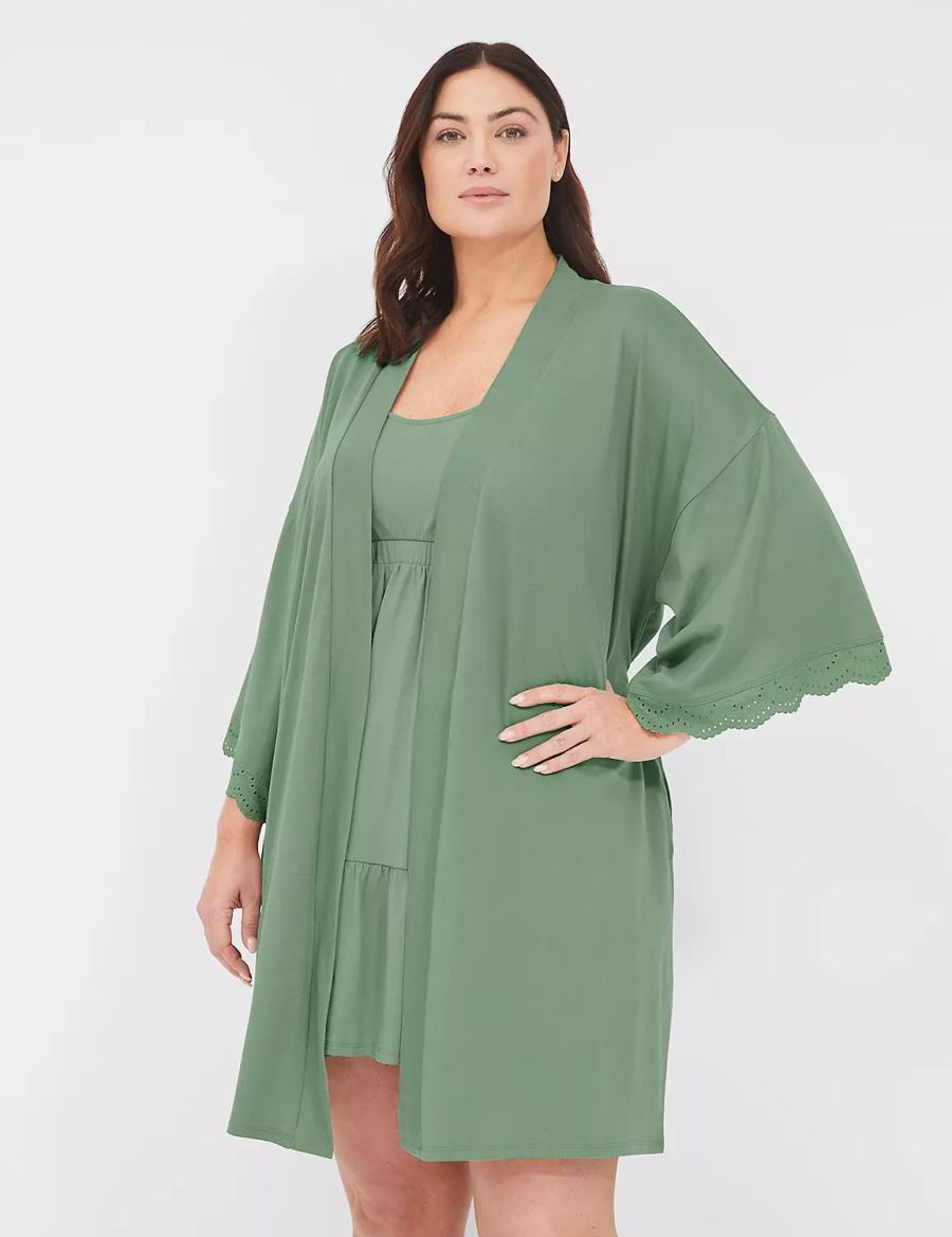 Dámské Župany Lane Bryant Comfy Cotton Lace-Trim Zelene | CUD7622FY