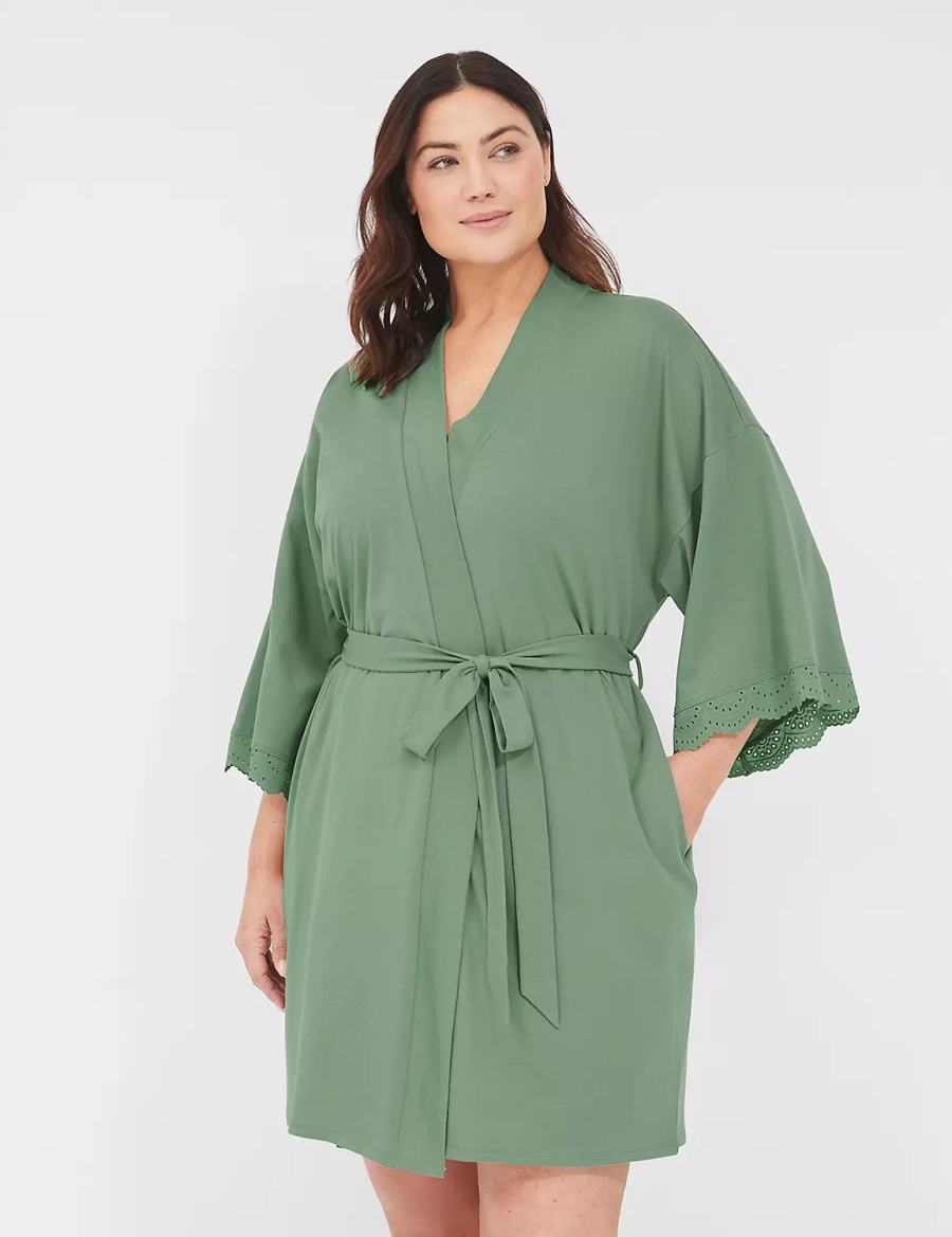 Dámské Župany Lane Bryant Comfy Cotton Lace-Trim Zelene | CUD7622FY