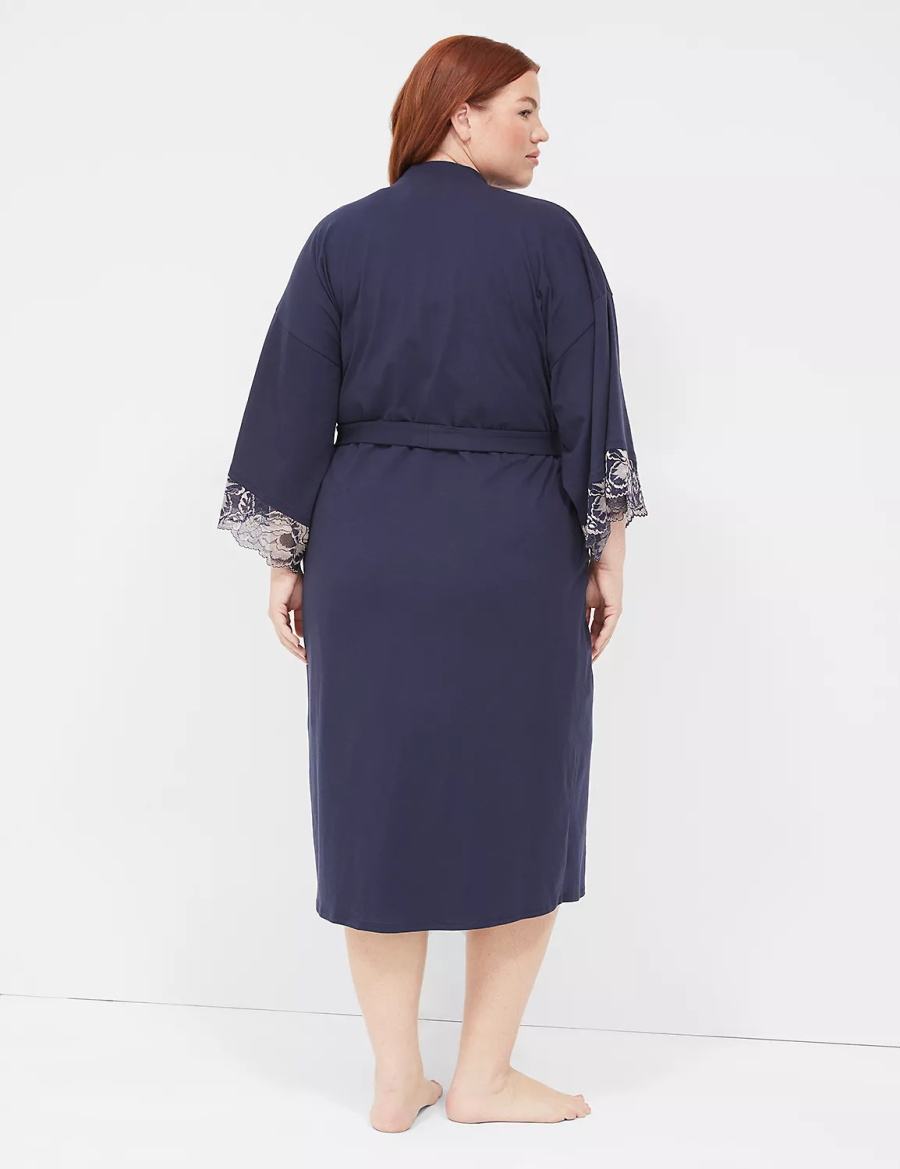 Dámské Župany Lane Bryant Comfy Cotton Lace-Trim Midi Blankyt | PZU8761JU