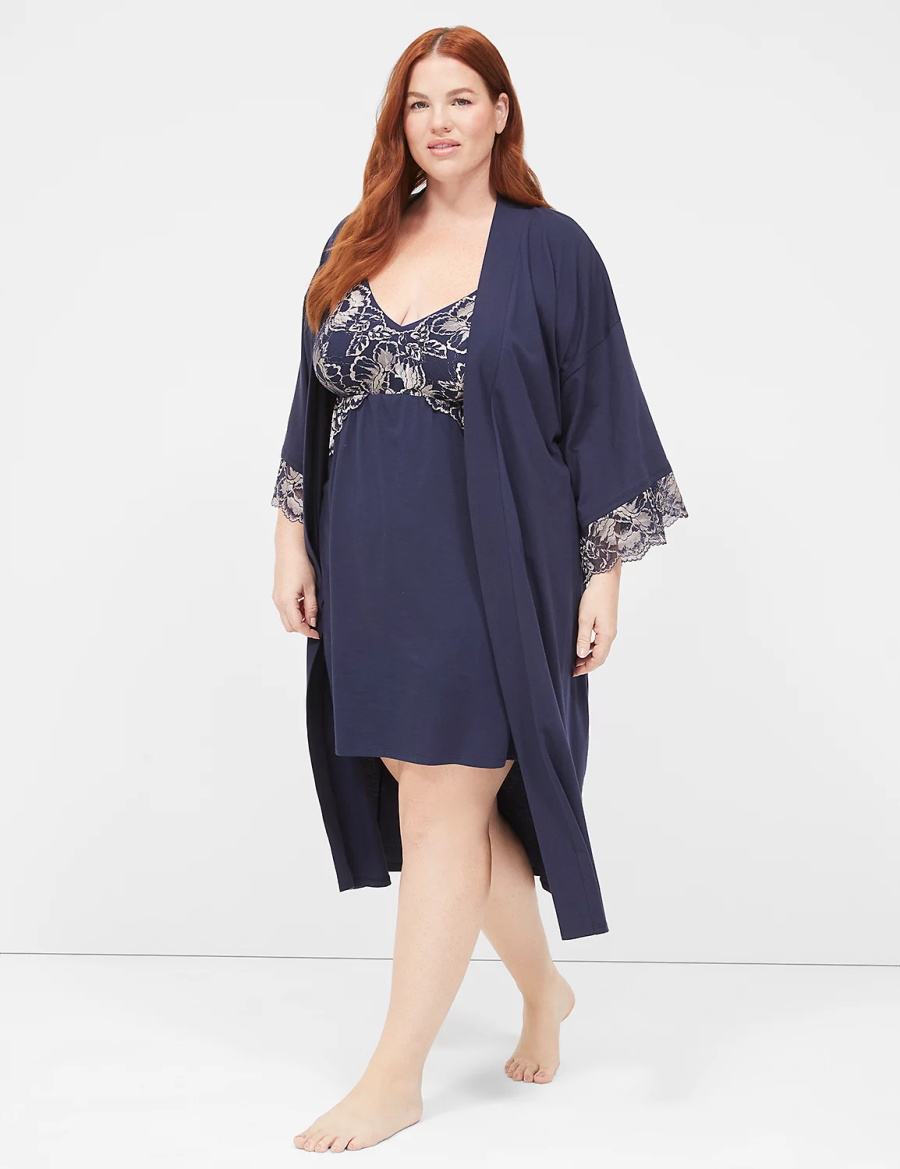 Dámské Župany Lane Bryant Comfy Cotton Lace-Trim Midi Blankyt | PZU8761JU