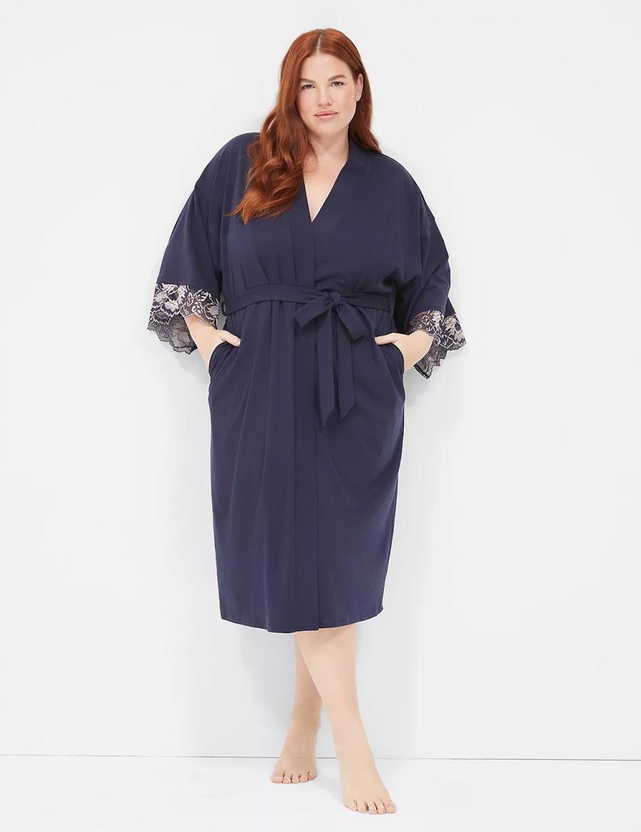 Dámské Župany Lane Bryant Comfy Cotton Lace-Trim Midi Blankyt | PZU8761JU