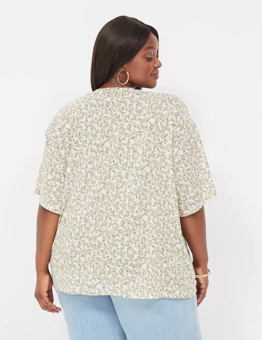 Dámské Župany Lane Bryant Kimono-Sleeve Tie-Front Overpiece Krém Olivy Zelené | HNI4351MQ