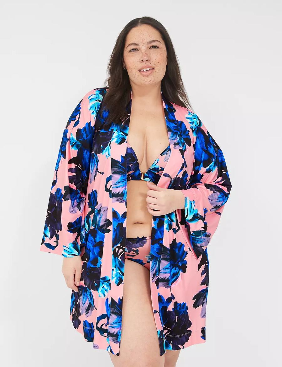 Dámské Župany Lane Bryant Printed Microfiber Růžové Blankyt Viacfarebný | LYP859OK