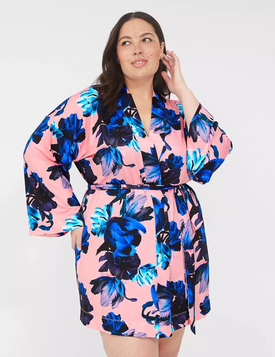 Dámské Župany Lane Bryant Printed Microfiber Růžové Blankyt Viacfarebný | LYP859OK