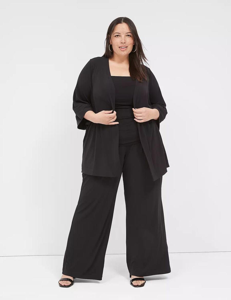 Dámské Župany Lane Bryant Relaxed Wide 3/4-Sleeve Overpiece Černé | CJG9122ZE