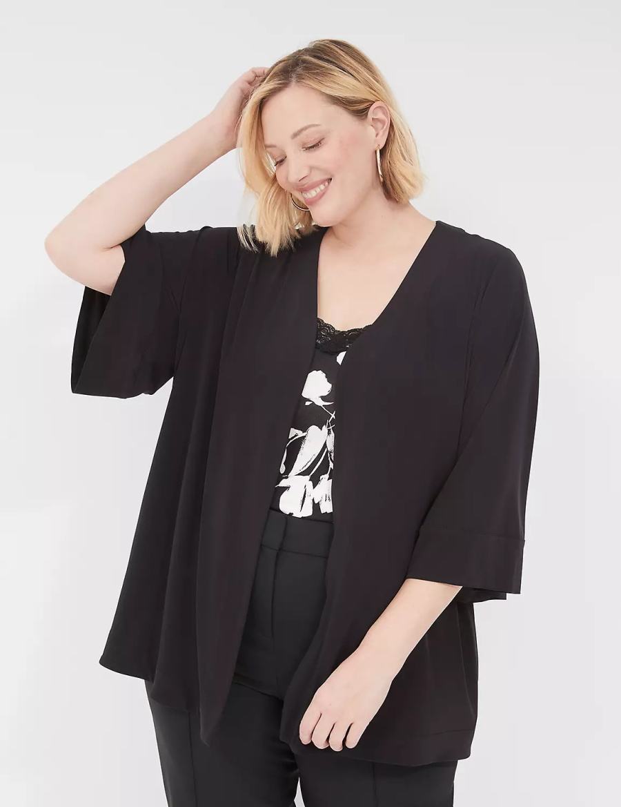 Dámské Župany Lane Bryant Relaxed Wide 3/4-Sleeve Overpiece Černé | CJG9122ZE